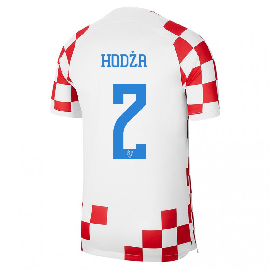 Hombre Camiseta Croacia Veldin Hodza #2 Rojo Blanco 1ª Equipación 22-24 La Camisa