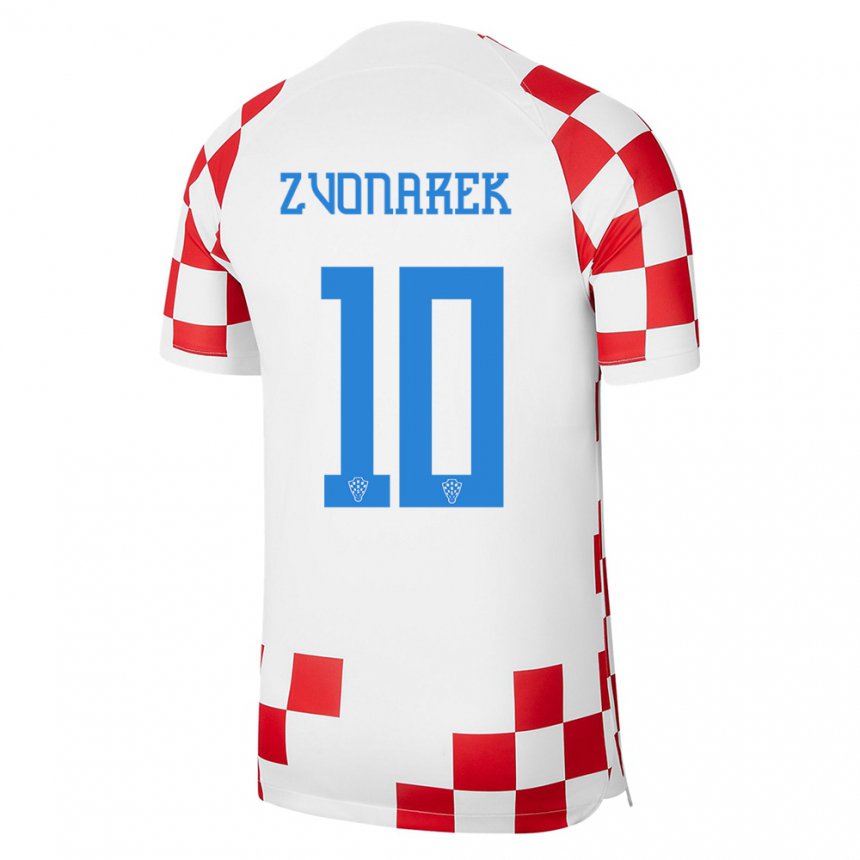 Hombre Camiseta Croacia Lovro Zvonarek #10 Rojo Blanco 1ª Equipación 22-24 La Camisa