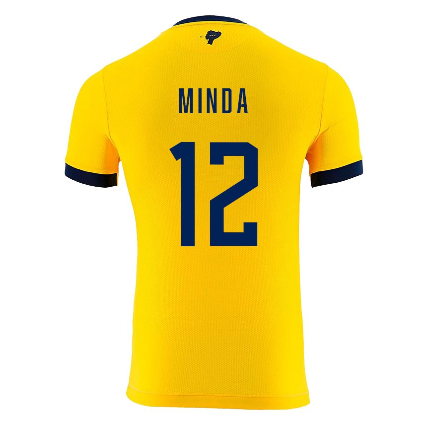 Hombre Camiseta Ecuador Ethan Minda #12 Amarillo 1ª Equipación 22-24 La Camisa