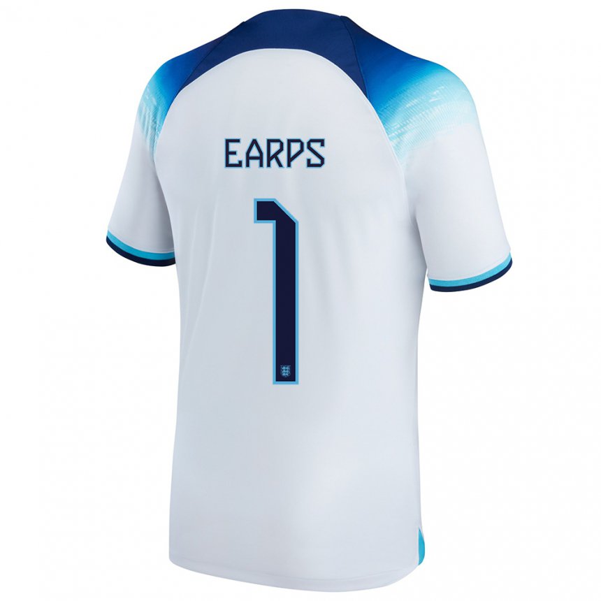 Hombre Camiseta Inglaterra Mary Earps #1 Blanco Azul 1ª Equipación 22-24 La Camisa