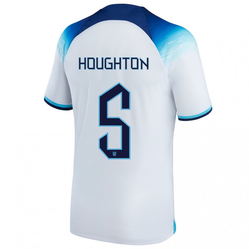 Hombre Camiseta Inglaterra Steph Houghton #5 Blanco Azul 1ª Equipación 22-24 La Camisa