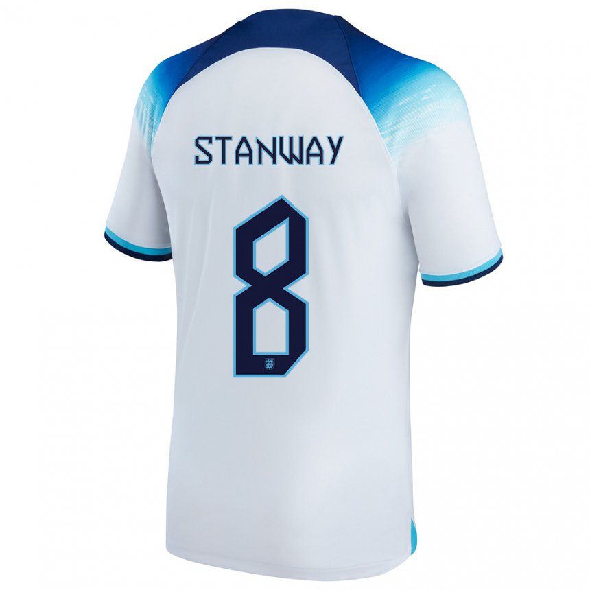 Hombre Camiseta Inglaterra Georgia Stanway #8 Blanco Azul 1ª Equipación 22-24 La Camisa