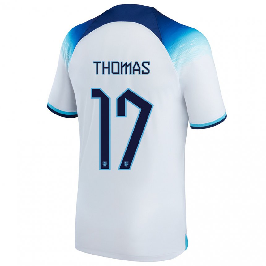 Hombre Camiseta Inglaterra Luke Thomas #17 Blanco Azul 1ª Equipación 22-24 La Camisa