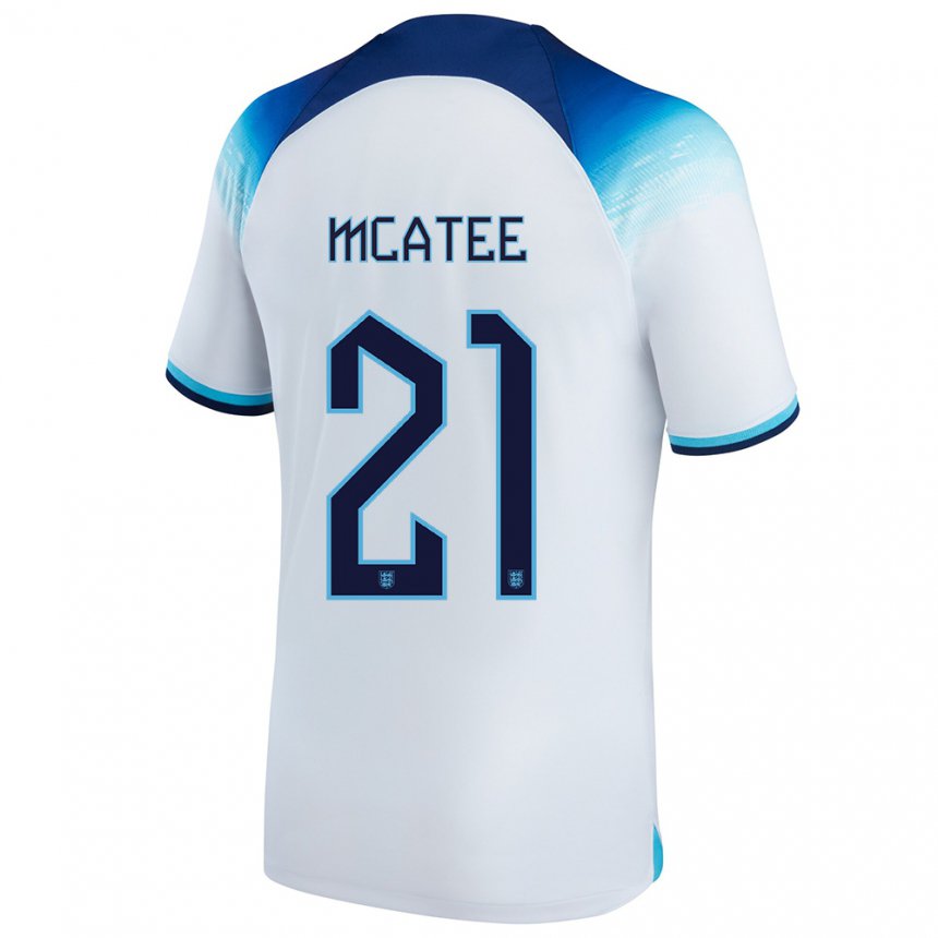 Hombre Camiseta Inglaterra James Mcatee #21 Blanco Azul 1ª Equipación 22-24 La Camisa