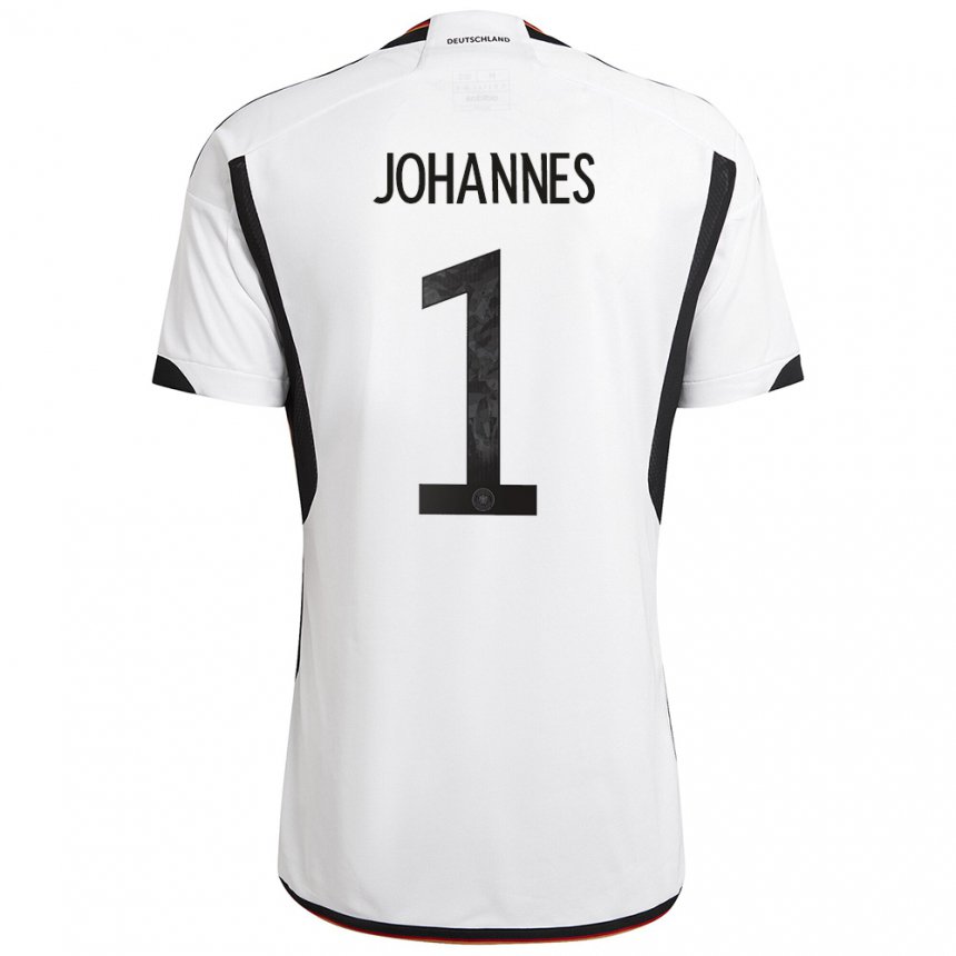 Hombre Camiseta Alemania Stina Johannes #1 Blanco Negro 1ª Equipación 22-24 La Camisa