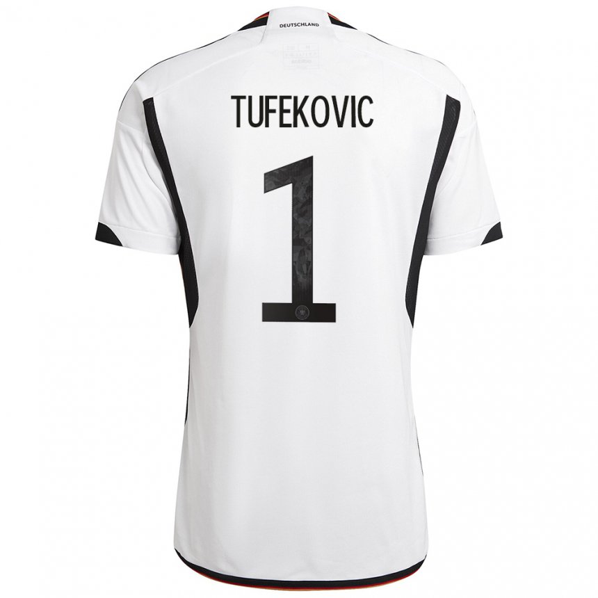 Hombre Camiseta Alemania Martina Tufekovic #1 Blanco Negro 1ª Equipación 22-24 La Camisa