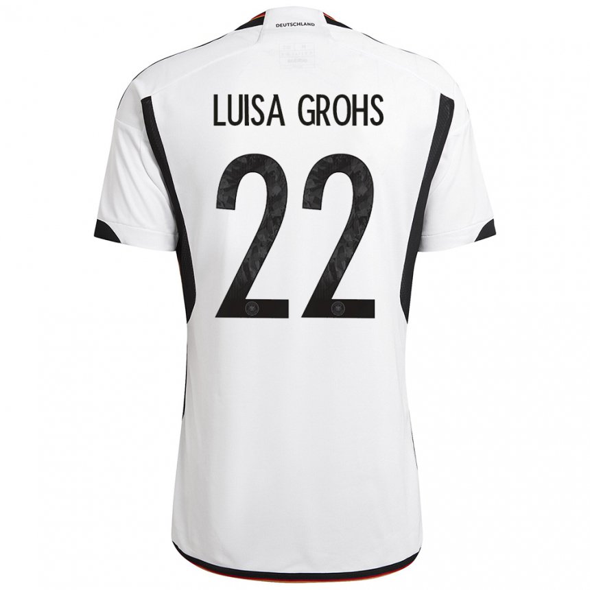 Hombre Camiseta Alemania Maria Luisa Grohs #22 Blanco Negro 1ª Equipación 22-24 La Camisa
