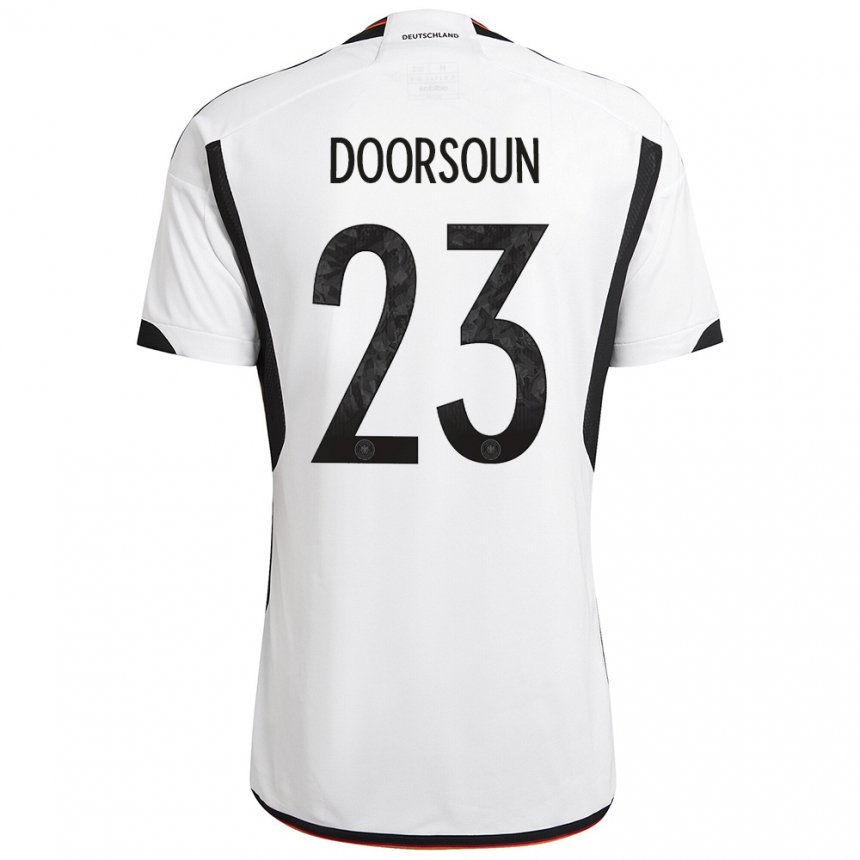 Hombre Camiseta Alemania Sara Doorsoun #23 Blanco Negro 1ª Equipación 22-24 La Camisa