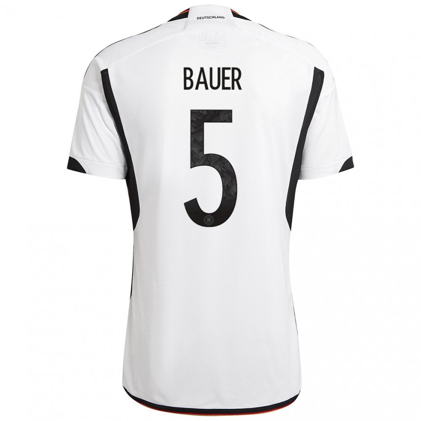 Hombre Camiseta Alemania Maximilian Bauer #5 Blanco Negro 1ª Equipación 22-24 La Camisa