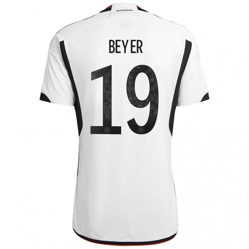 Hombre Camiseta Alemania Jordan Beyer #19 Blanco Negro 1ª Equipación 22-24 La Camisa