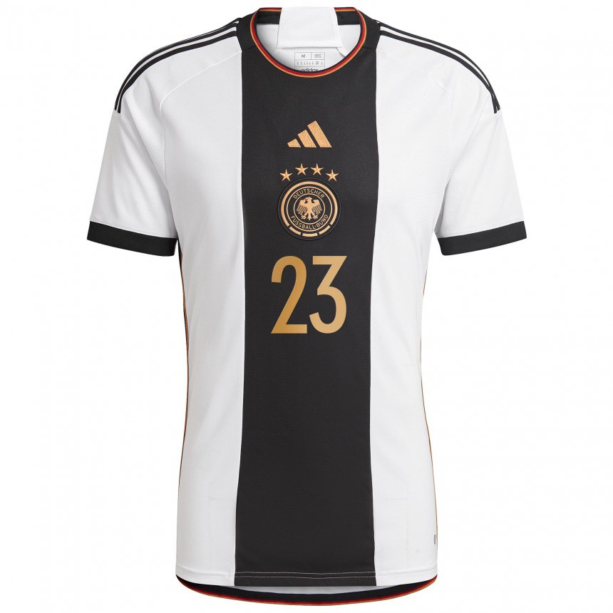 Hombre Camiseta Alemania Noah Atubolu #23 Blanco Negro 1ª Equipación 22-24 La Camisa