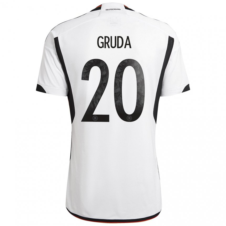 Hombre Camiseta Alemania Brajan Gruda #20 Blanco Negro 1ª Equipación 22-24 La Camisa