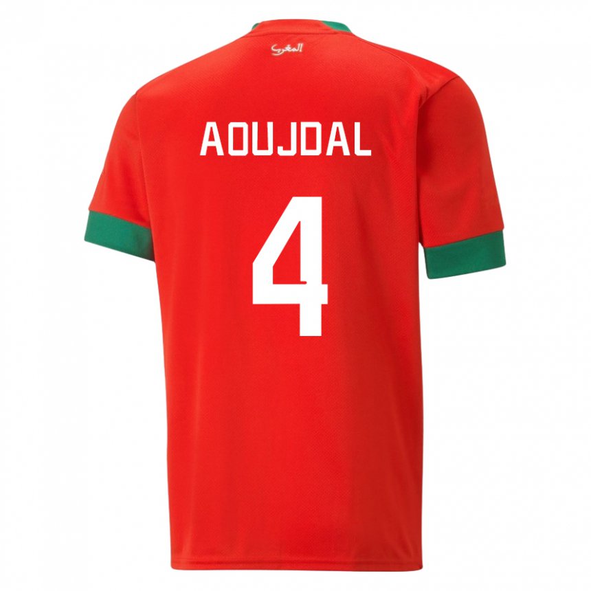 Hombre Camiseta Marruecos Youssef Aoujdal #4 Rojo 1ª Equipación 22-24 La Camisa