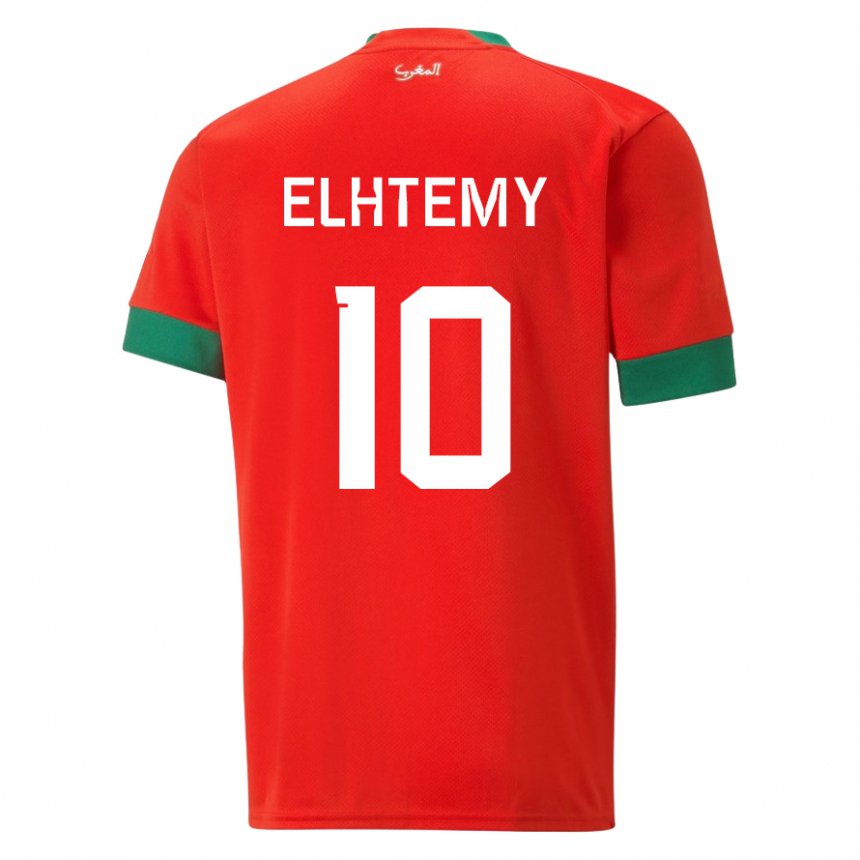 Hombre Camiseta Marruecos Mountassir Elhtemy #10 Rojo 1ª Equipación 22-24 La Camisa