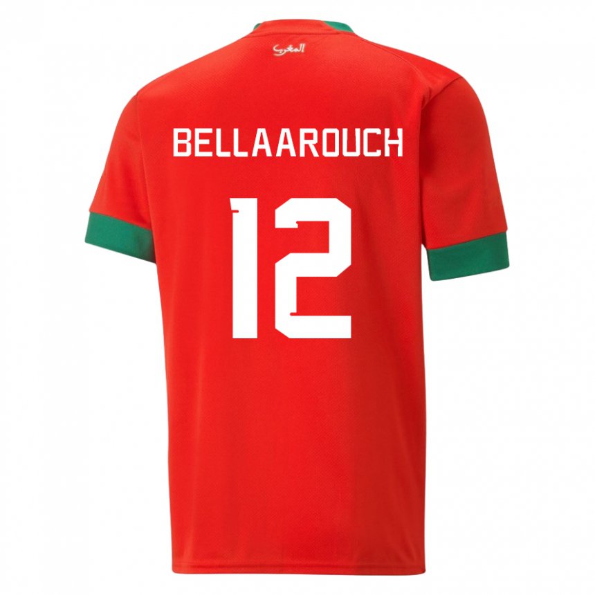 Hombre Camiseta Marruecos Alaa Bellaarouch #12 Rojo 1ª Equipación 22-24 La Camisa