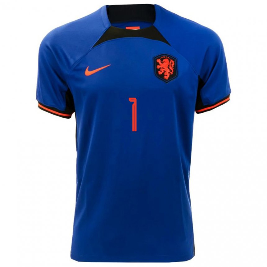 Hombre Camiseta Países Bajos Sari Van Veenendaal #1 Azul Real 2ª Equipación 22-24 La Camisa