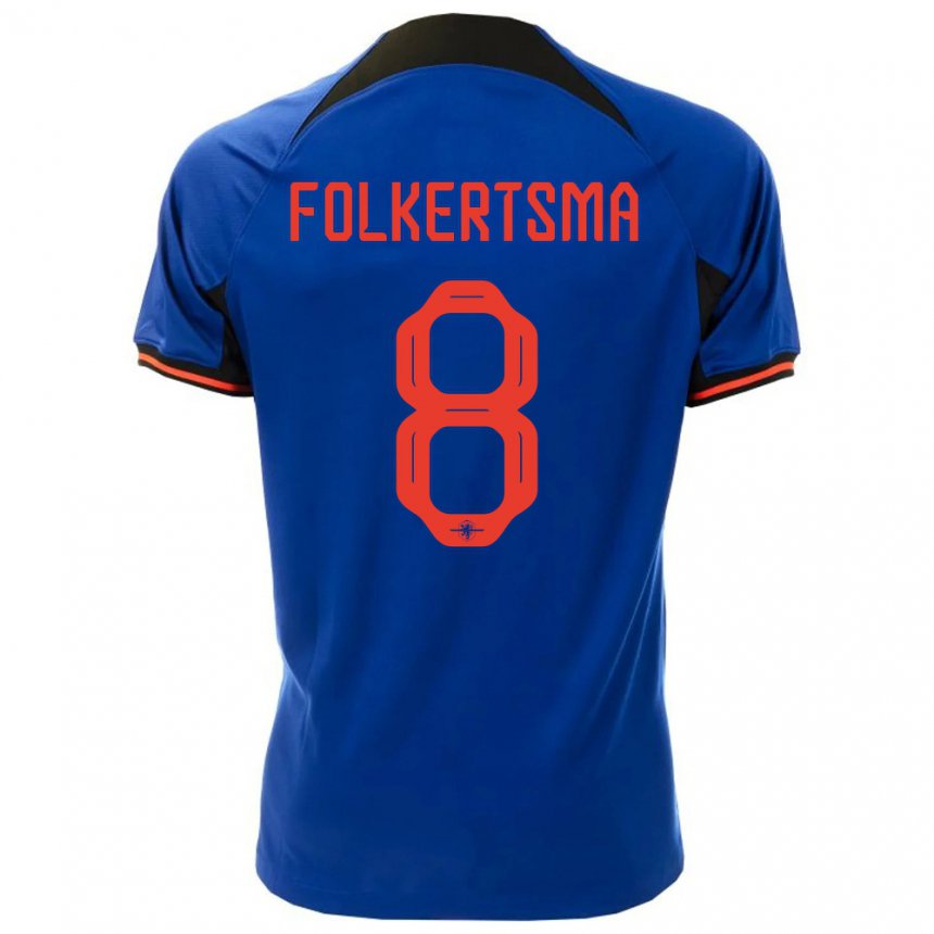 Hombre Camiseta Países Bajos Sisca Folkertsma #8 Azul Real 2ª Equipación 22-24 La Camisa