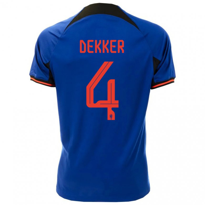 Hombre Camiseta Países Bajos Maxim Dekker #4 Azul Real 2ª Equipación 22-24 La Camisa
