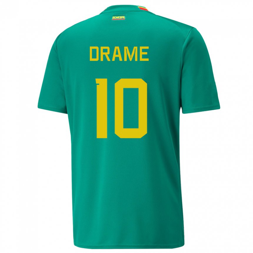 Hombre Camiseta Senegal Ibrahima Drame #10 Verde 2ª Equipación 22-24 La Camisa