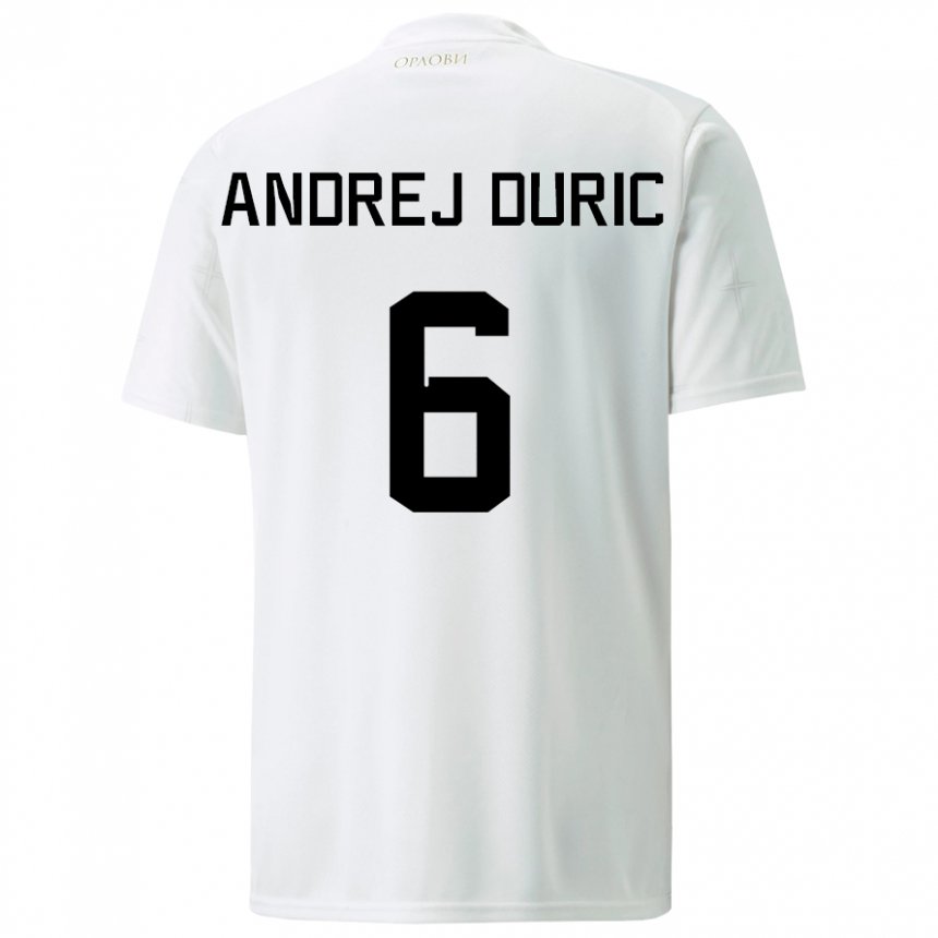 Hombre Camiseta Serbia Andrej Duric #6 Blanco 2ª Equipación 22-24 La Camisa