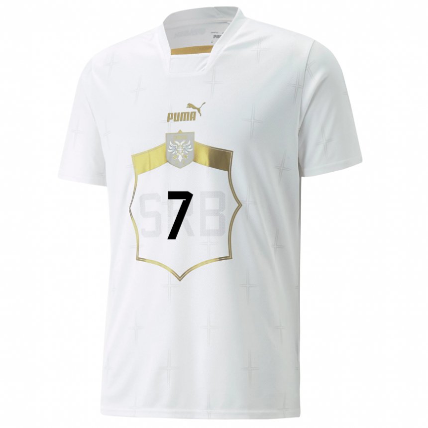 Hombre Camiseta Serbia Nikola Knezevic #7 Blanco 2ª Equipación 22-24 La Camisa