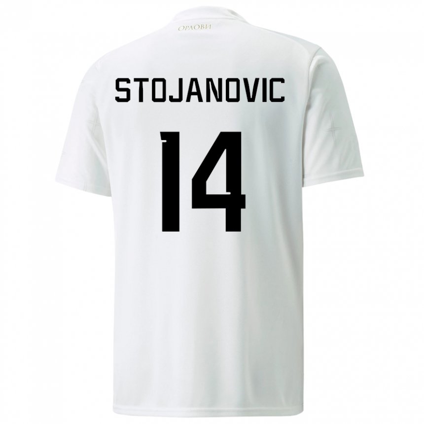 Hombre Camiseta Serbia Matija Stojanovic #14 Blanco 2ª Equipación 22-24 La Camisa
