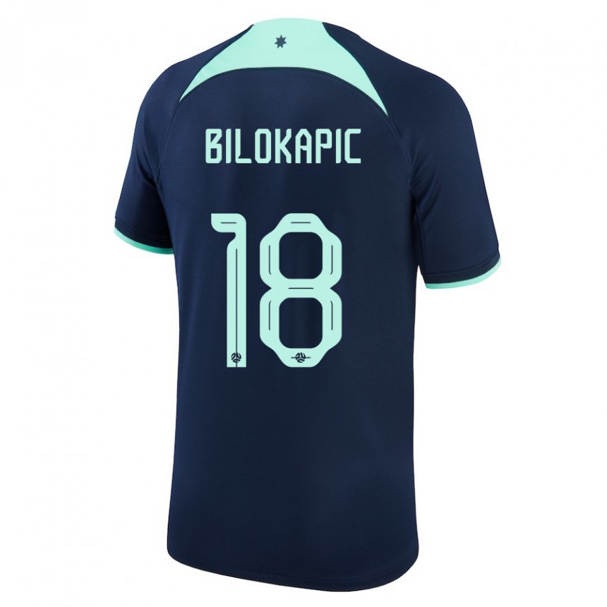 Hombre Camiseta Australia Nicholas Bilokapic #18 Azul Oscuro 2ª Equipación 22-24 La Camisa