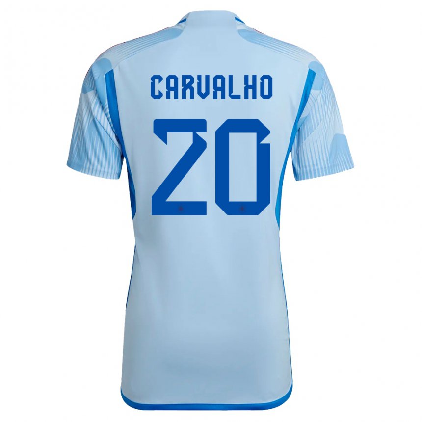 Hombre Camiseta España Miguel Carvalho #20 Cielo Azul 2ª Equipación 22-24 La Camisa