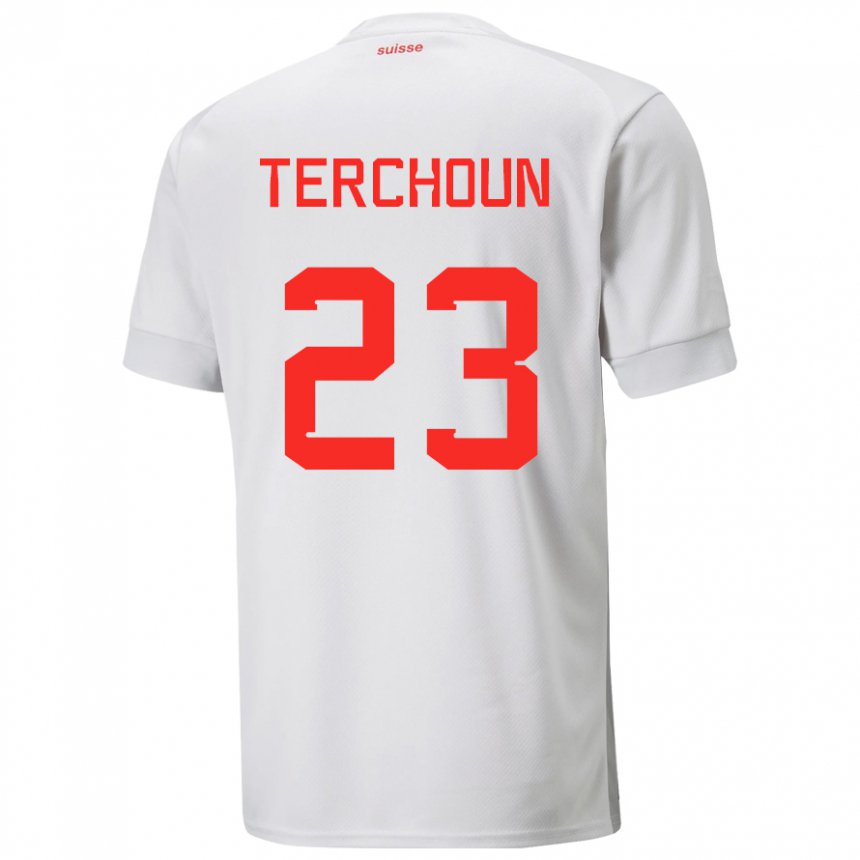 Hombre Camiseta Suiza Meriame Terchoun #23 Blanco 2ª Equipación 22-24 La Camisa