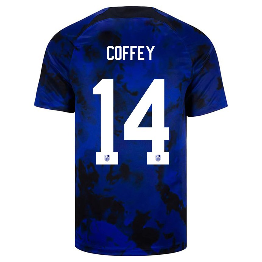 Hombre Camiseta Estados Unidos Sam Coffey #14 Azul Real 2ª Equipación 22-24 La Camisa