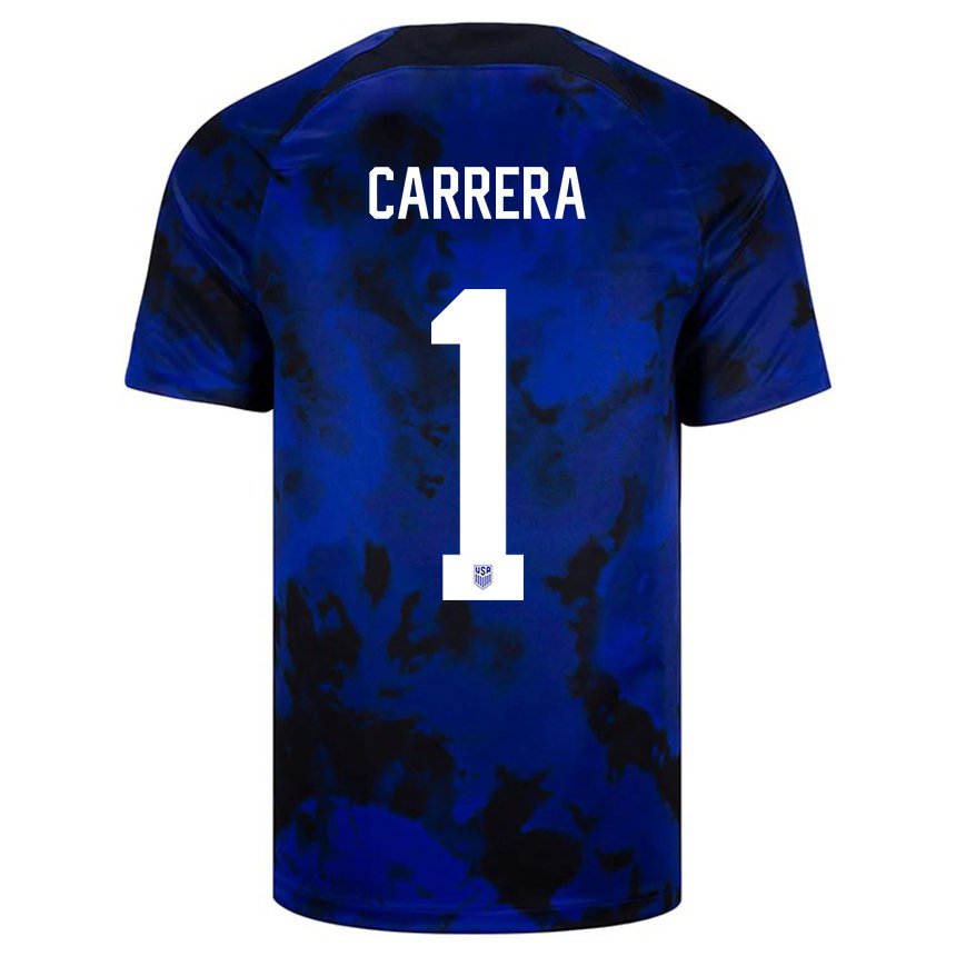 Hombre Camiseta Estados Unidos Antonio Carrera #1 Azul Real 2ª Equipación 22-24 La Camisa