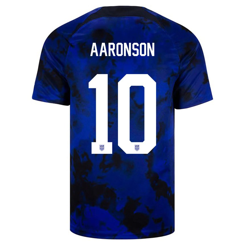 Hombre Camiseta Estados Unidos Paxten Aaronson #10 Azul Real 2ª Equipación 22-24 La Camisa