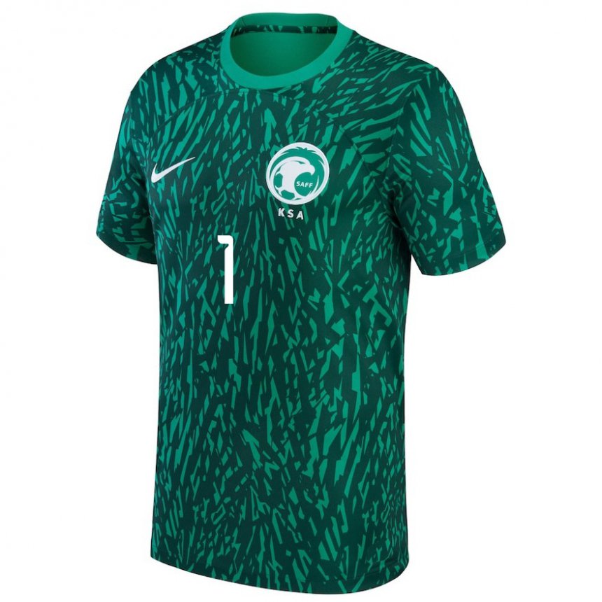 Hombre Camiseta Arabia Saudita Hamed Yousef #1 Verde Oscuro 2ª Equipación 22-24 La Camisa