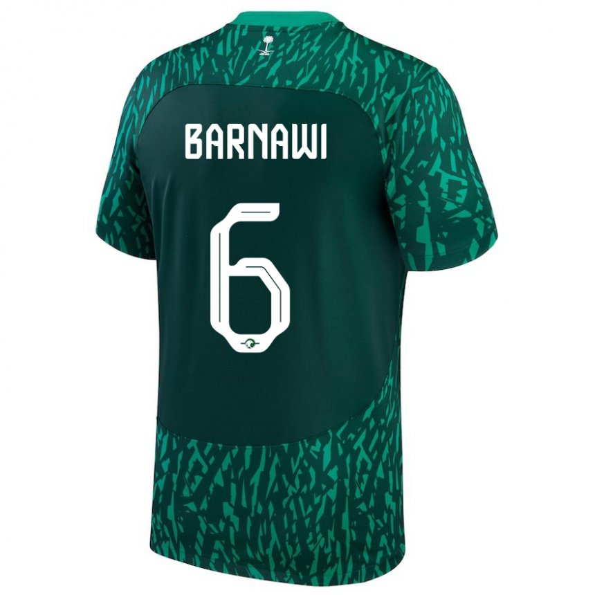 Hombre Camiseta Arabia Saudita Mohammed Barnawi #6 Verde Oscuro 2ª Equipación 22-24 La Camisa