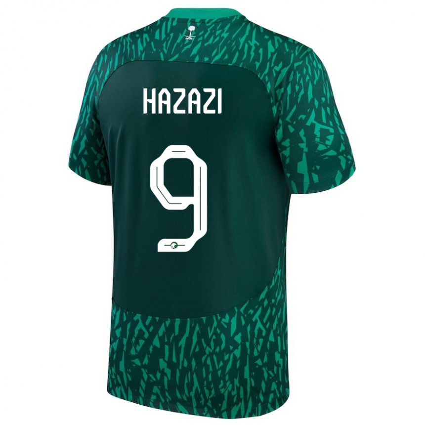 Hombre Camiseta Arabia Saudita Sulaiman Hazazi #9 Verde Oscuro 2ª Equipación 22-24 La Camisa