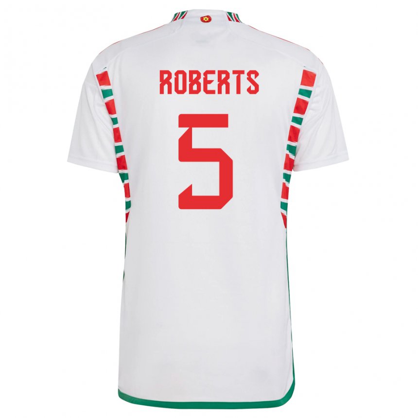 Hombre Camiseta Gales Rhiannon Roberts #5 Blanco 2ª Equipación 22-24 La Camisa