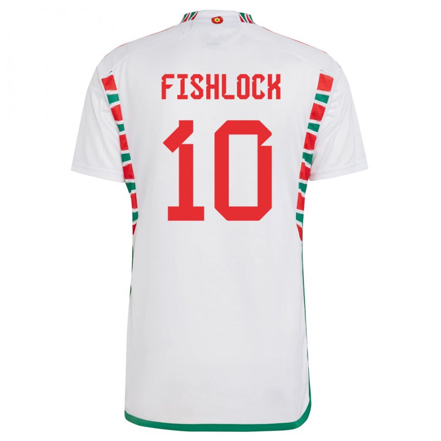 Hombre Camiseta Gales Jessica Fishlock #10 Blanco 2ª Equipación 22-24 La Camisa