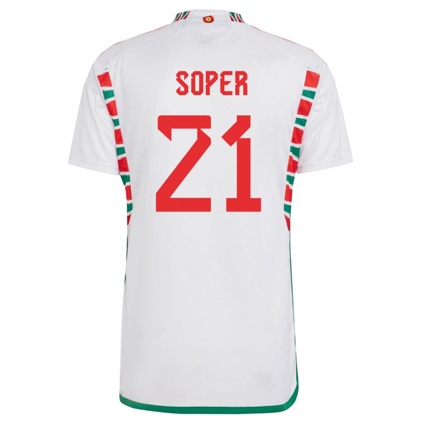 Hombre Camiseta Gales Poppy Soper #21 Blanco 2ª Equipación 22-24 La Camisa