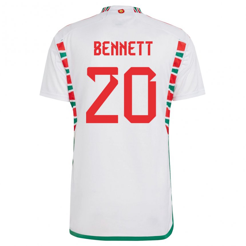 Hombre Camiseta Gales Aaron Bennett #20 Blanco 2ª Equipación 22-24 La Camisa
