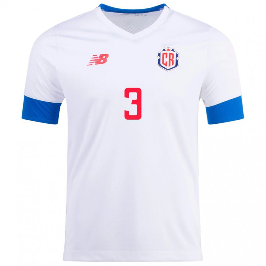 Hombre Camiseta Costa Rica Douglas Sequeira #3 Blanco 2ª Equipación 22-24 La Camisa