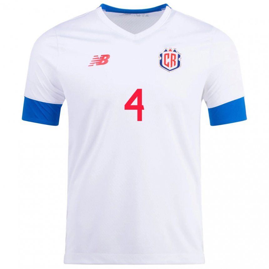 Hombre Camiseta Costa Rica Brandon Calderon #4 Blanco 2ª Equipación 22-24 La Camisa