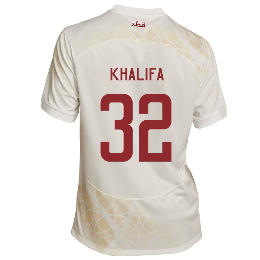 Hombre Camiseta Catar Duana Khalifa #32 Beis Dorado 2ª Equipación 22-24 La Camisa
