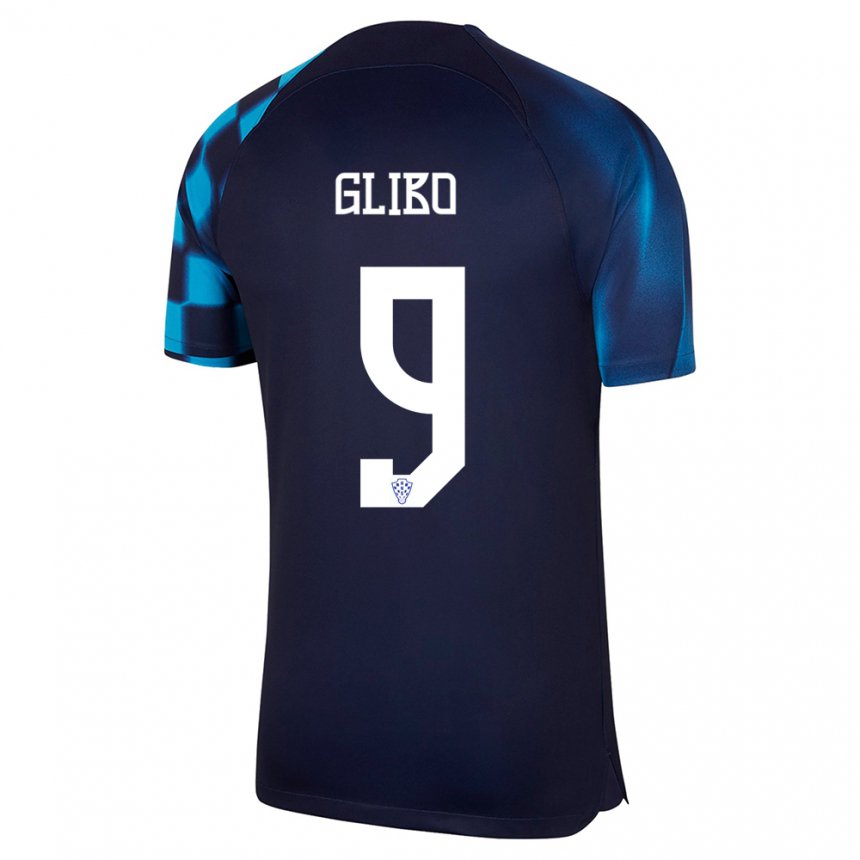 Hombre Camiseta Croacia Andrea Glibo #9 Azul Oscuro 2ª Equipación 22-24 La Camisa