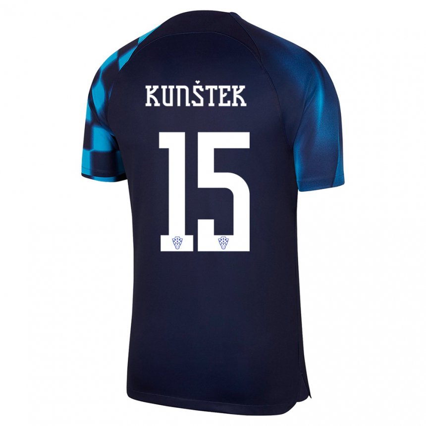 Hombre Camiseta Croacia Maria Kunstek #15 Azul Oscuro 2ª Equipación 22-24 La Camisa