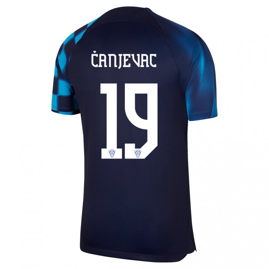 Hombre Camiseta Croacia Janja Canjevac #19 Azul Oscuro 2ª Equipación 22-24 La Camisa