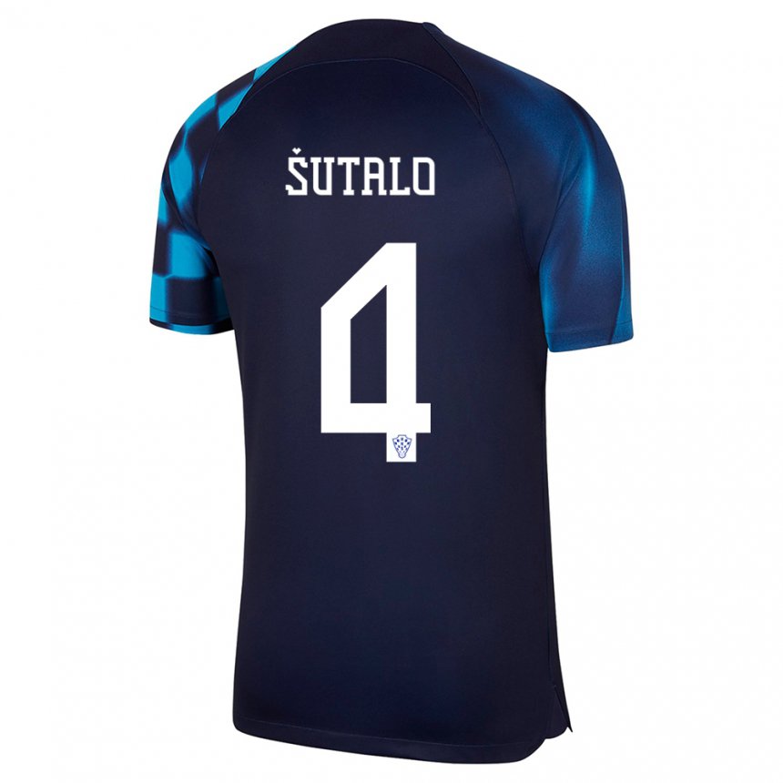 Hombre Camiseta Croacia Bosko Sutalo #4 Azul Oscuro 2ª Equipación 22-24 La Camisa