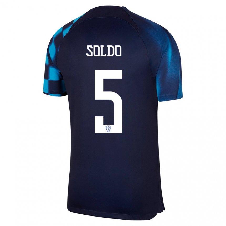 Hombre Camiseta Croacia Nikola Soldo #5 Azul Oscuro 2ª Equipación 22-24 La Camisa