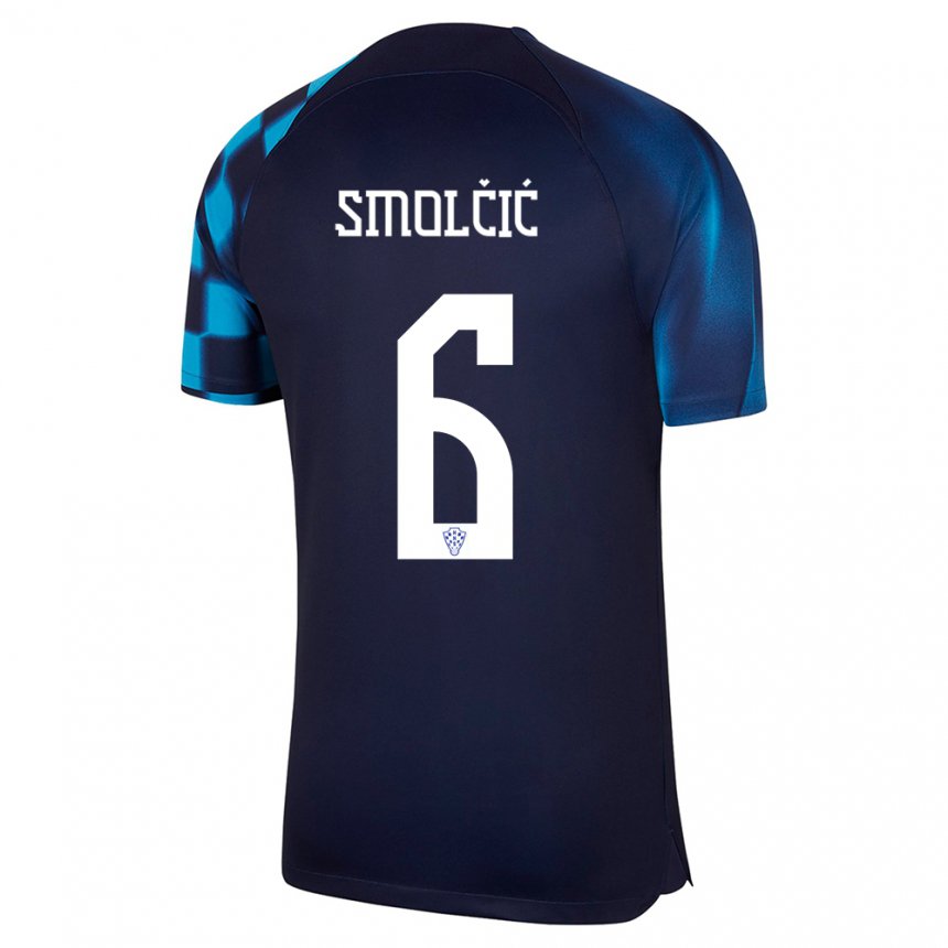 Hombre Camiseta Croacia Hrvoje Smolcic #6 Azul Oscuro 2ª Equipación 22-24 La Camisa