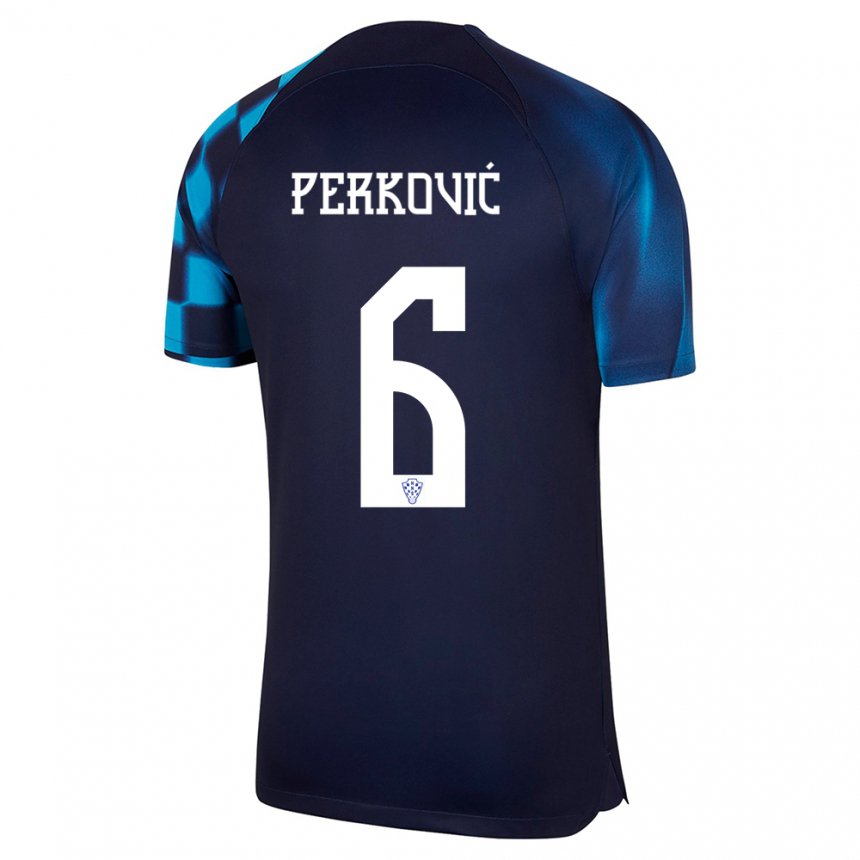 Hombre Camiseta Croacia Mauro Perkovic #6 Azul Oscuro 2ª Equipación 22-24 La Camisa