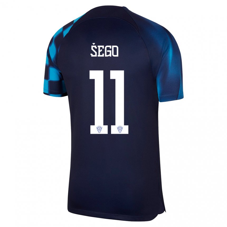 Hombre Camiseta Croacia Michele Sego #11 Azul Oscuro 2ª Equipación 22-24 La Camisa